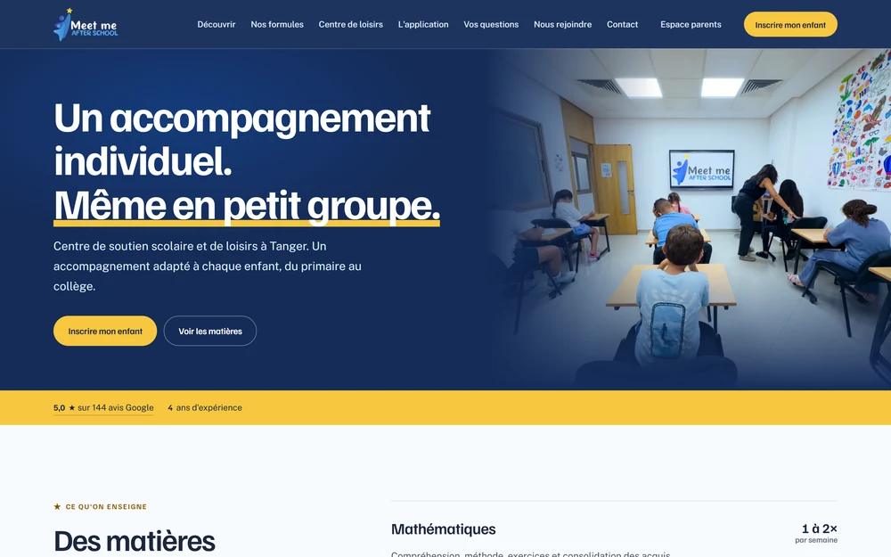 Meet Me After School — A tutoring centre's website, written for the decision parents actually make